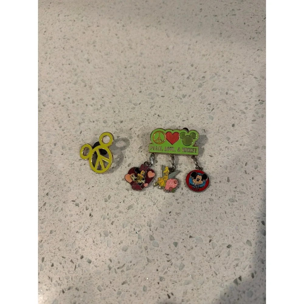 Disney Pin Lot Peace Love & Mickey Dangle Pin Tinker Bell Minnie Mouse Mickey